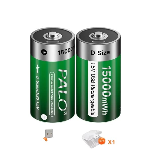 Uppladdningsbart D-storleksbatteri, Typ-C USB-laddning, Li-jonbatterier