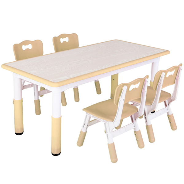 Barns studiebord, höjdjusterbart, 4 stolar set