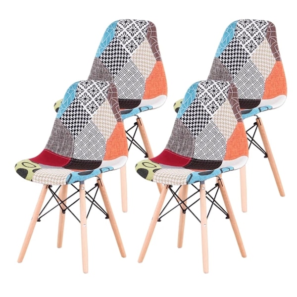 Keskiaikainen keittiötuoli, tilkkutyö-kangas, puujalat, 4 kpl 4Pcs