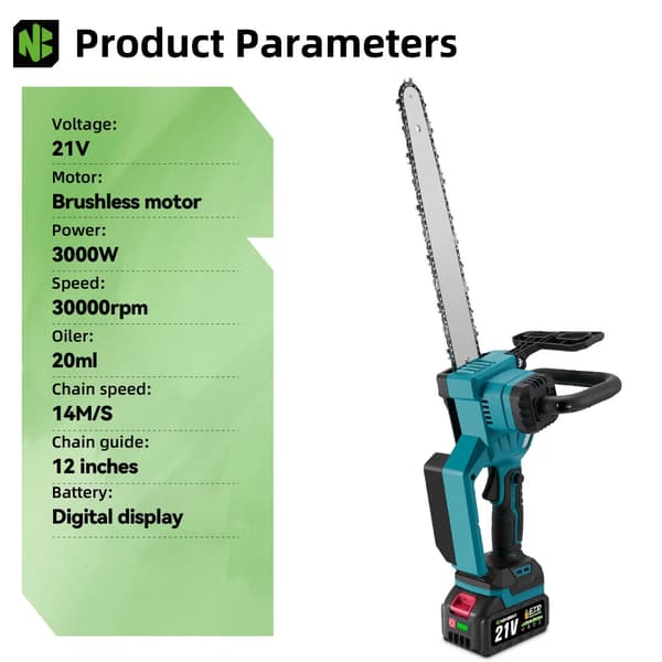 Motorsåg, Borstlös Motor, Mångsidig Batterikompatibilitet, 2xBatteri Set