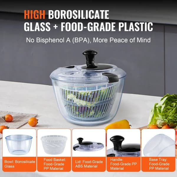 Salladsslunga, Enhandsgrepp, Stor kapacitet, Hållbar glasbowl