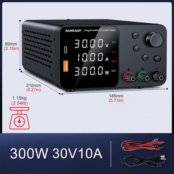 DC Strømforsyning, 0-30V, 0-10A Udgivelse, TPS3010-N Sort