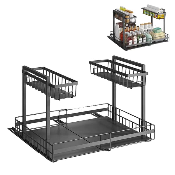 Under Sink Organizer, 2-lags design, justerbar bredde, Sort