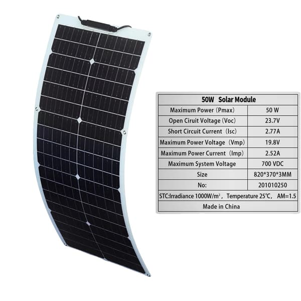 Solcellepanel sæt, monokrystallinsk, fleksibelt, 50W NY