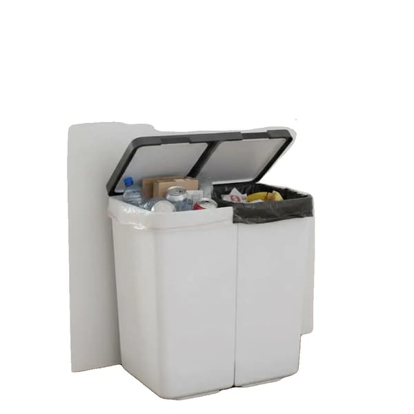 Affaldsbeholder, Dobbelt Kompartment, Holdbart ABS Materiale, Hvid