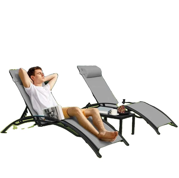 Solstol Recliner Set, Lätt Aluminium, Justerbart Ryggstöd, grå