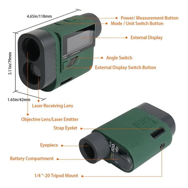 Laserafstandsmåler, 1000 yards, multifunktionelle målemetoder, 1000