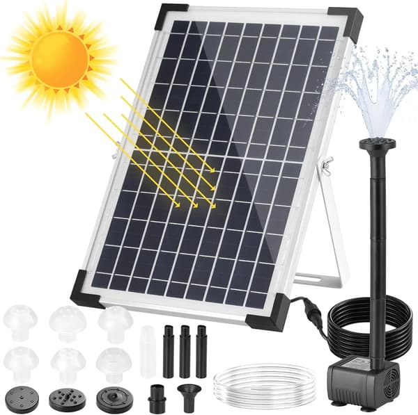 Solarpump för damm, 12W effekt, 500L/h flödeshastighet, 60 cm spruthöjd