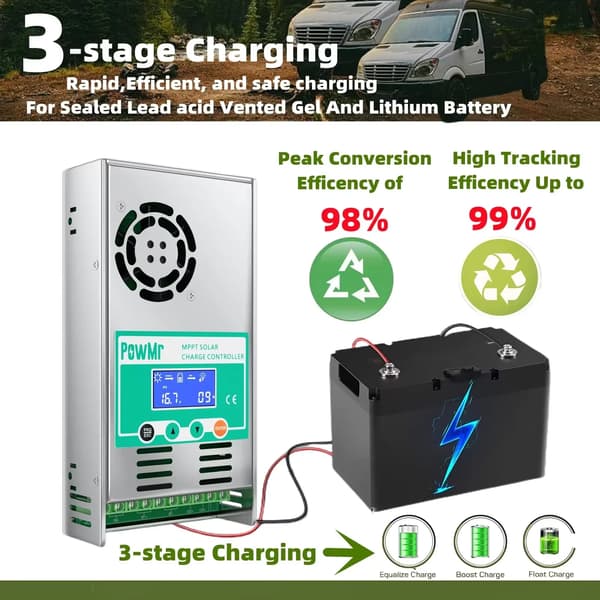PowMr Solarbatterikontroller, MPPT 60A, Automatisk Spänningsdetektering,MPPT 60A