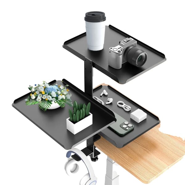 Skrivebordsorganisator, 3-lags opbevaring, klemme-design, Sort-3 Lag