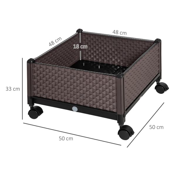 Plastkruka med hjul, hållbart PP-material, Brun, 50x50x33 cm