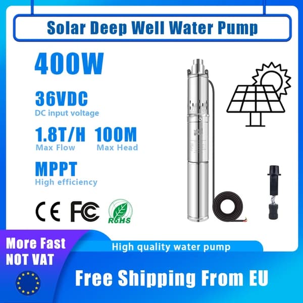 Solpump, 400W effekt, rostfritt stål, borstlös