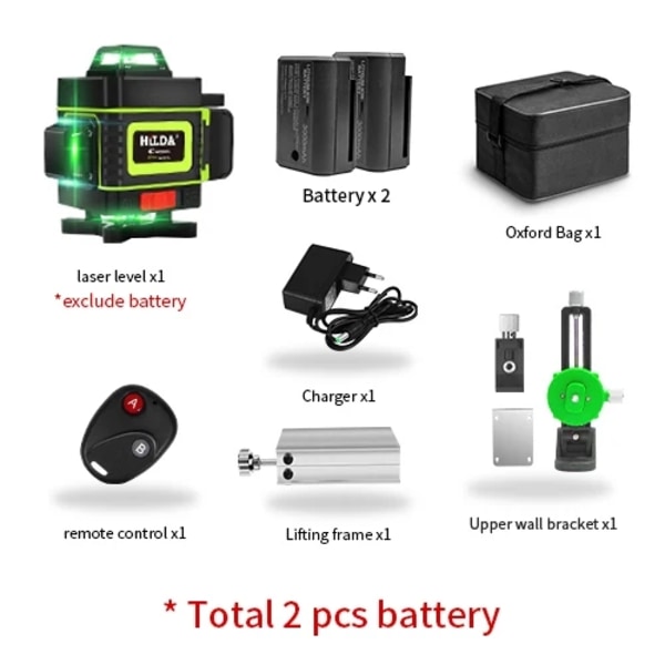 16-linjers laseravståndsmätare, hög precision, komplett kit med tillbehör,4D Batteri X2 SET 10 4D Battery X2 SET 10 4D Battery X2 SET 10