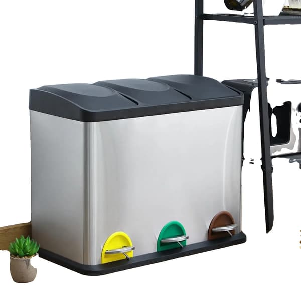 Affaldsbeholder, Rustfrit Stål, 3 Kompartment Design, 3x 8L (24L)
