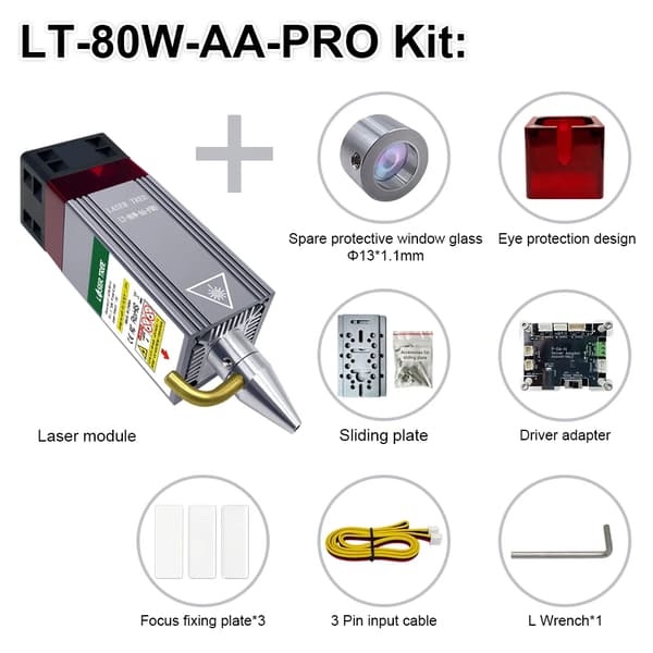 Laser Modul, 80W Effekt, Luftassisteret System, LT-80W-AA-PRO-KIT, 12V