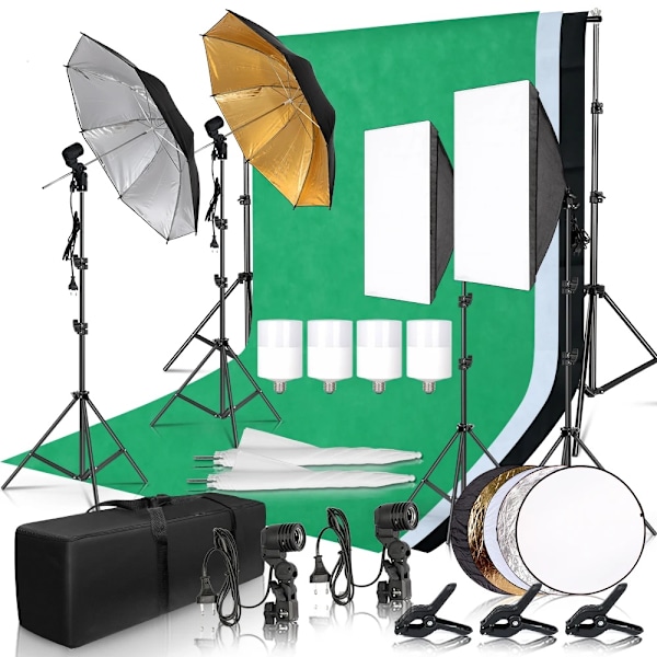 Fotostudio-kit, 2,6x3M bakgrundsställ, 50x70cm softboxar,sätt SET set