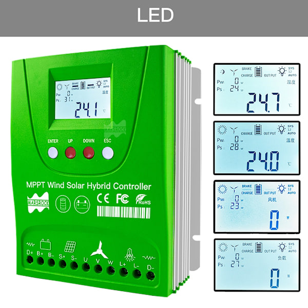 2400W Opgraderet Hybride Vind Sol Opladningscontroller - Indbygget WiFi MPPT, 12V/24V/48V Wind1000W Solar1000W
