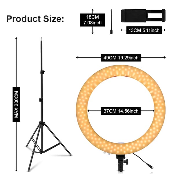 Ring Light, Justerbart Stativ, Bi-Farvet Temperatur, 18 tommer Ring Lys