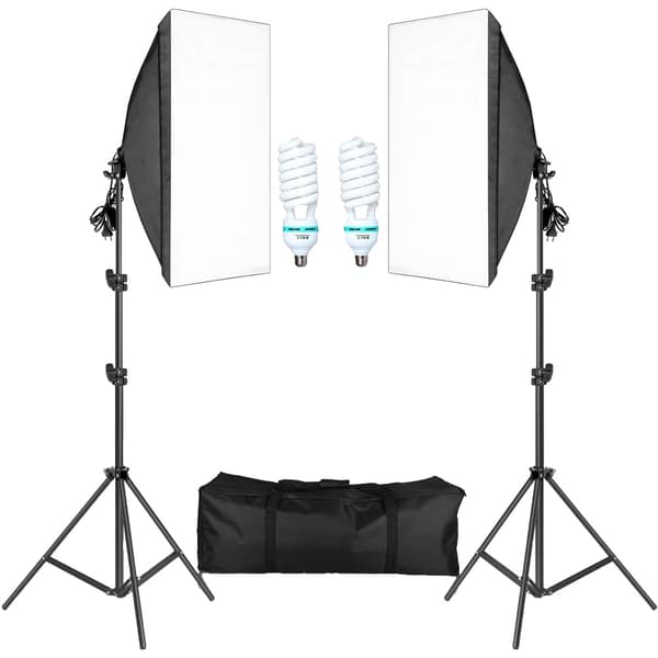 Softbox-belysningskit, justerbar ljusstativ, E27-bas kompatibel, 135W Glödlampor-a