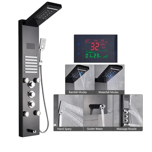 Bruserarmatur, Regnbruserhoved, Kropsmassagejet, Sort 8004