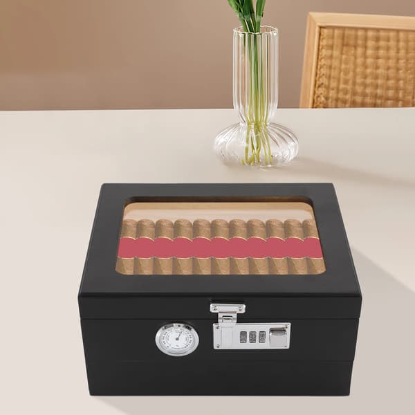 Cigarrhumidor, bärbar design, hygrometer ingår, svart