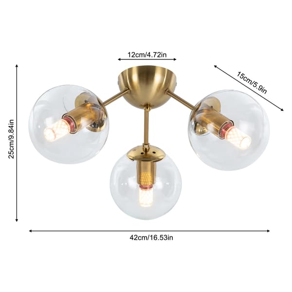 Loftlampe, Guld Finish, Tre Pære Design, Gul