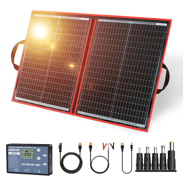 Dokio Bærbar Sammenklappelig Solpanel, 200W Maksimal Effekt, Monokrystallinsk Materiale, 100W solpanel sæt
