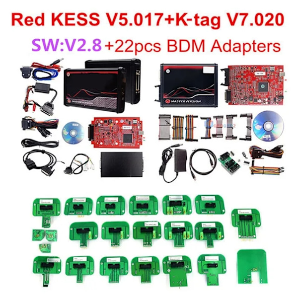 Kess Ksuite V280, EU Rød, Ubegrænset Online Programmering, Kess ktag 22stk KESS KTAG 22PCS Kess ktag 22pcs