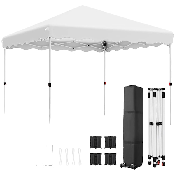 Pop Up Paviljong, Vattentät Tältmarkis, UPF50+ Solskydd 3x3m, Justerbar Höjd,Vit White White