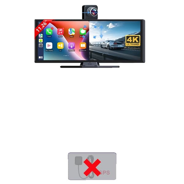 Dashcam, Dual Linse, Trådløs CarPlay og Android Auto, T368-DVR+Z2