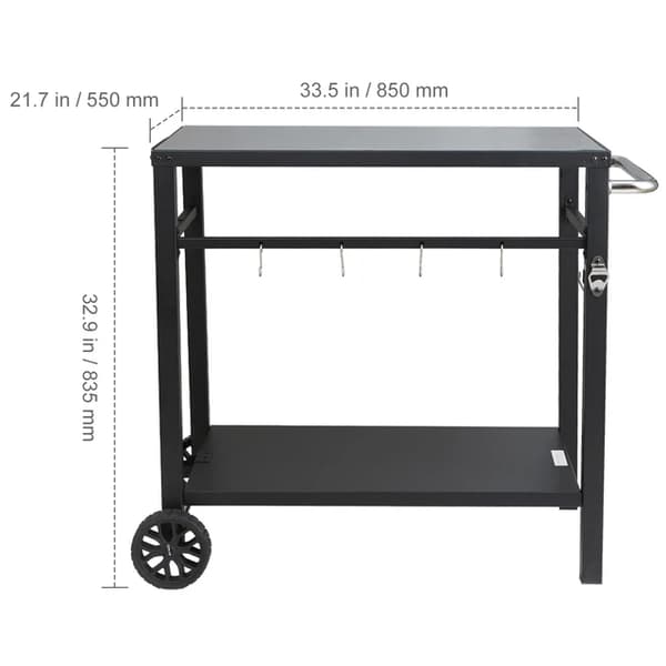 Serveringsvagnsbord, dubbelhylligt design, hopfällbart och flyttbart, 85X55cm Järn