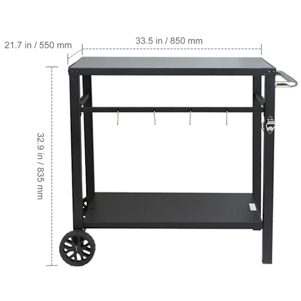 Spisevognsbord, Dobbelt Hylde, Foldbart Design, 85X55cm Jern