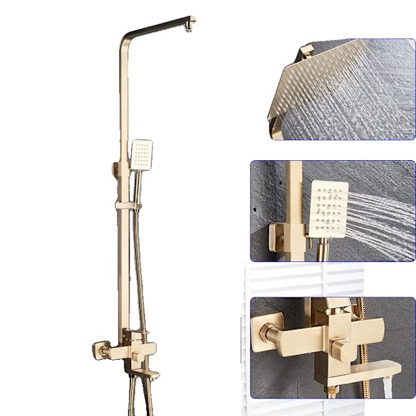 Borstad Guld Dusch Kombo Set, 8 Tums Regnduschhuvud, Väggmonterad Blandare,8 tum 8 inch 8 inch
