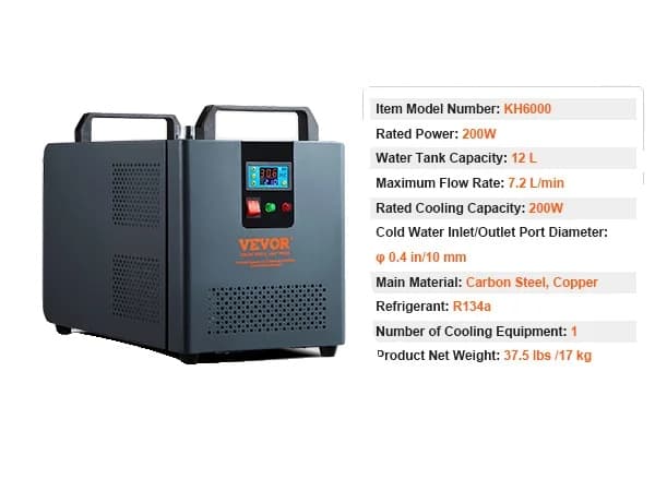 VEVOR Industriel Vandkøler, 200W Effekt, 12 L Vandtank Kapacitet, KH6000 200W