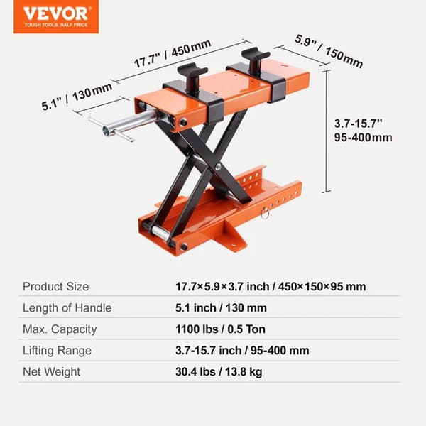 Motorcykellift, 1100 lbs kapacitet, justerbar højde, 1100IBS Support