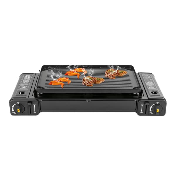 Dobbelt Hoved Gasgrill, Bærbart Design, 2 Brennere, sort