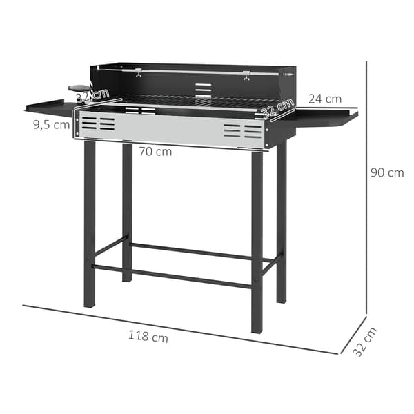 Bärbar Kolgrill, Svängbar Spettfunktion, Robust Design, svart