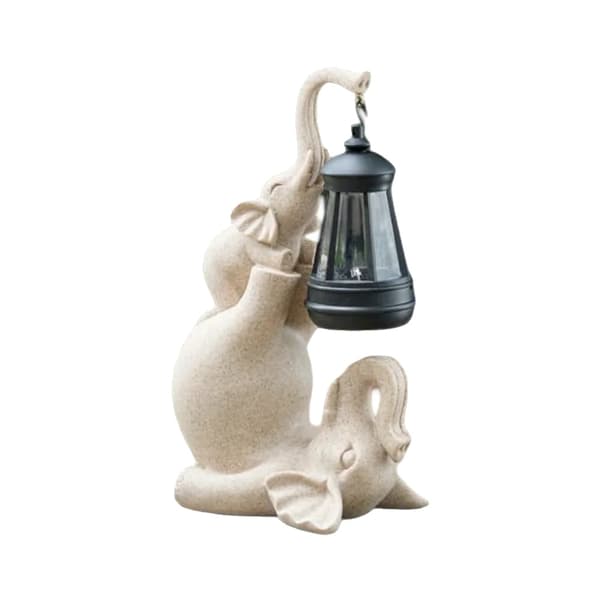 Elefant Skulptur, Sollampe, Udendørs Dekor, Beige