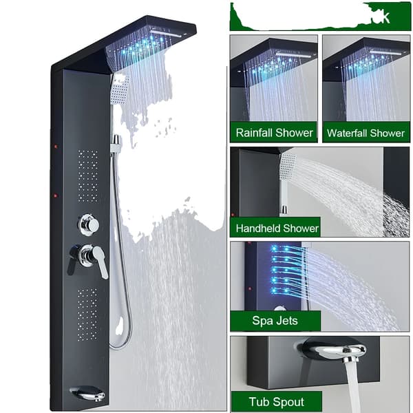 Duschsystem, LED-lampa, massage spray, 6002 Matt Svart
