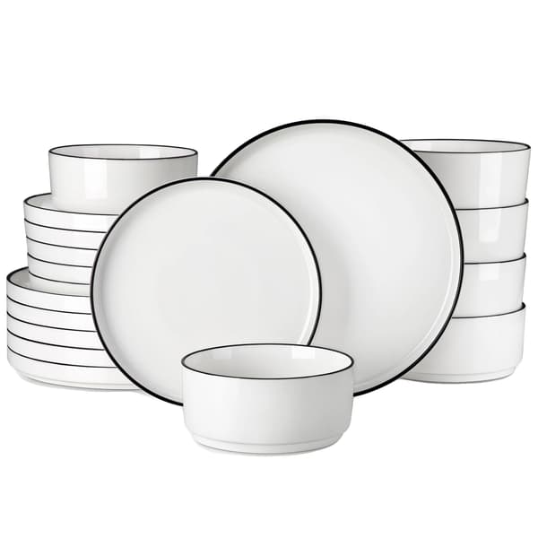 <MALACASA Middagsservice, Elegant Rund Form, Blyfri Keramik>, Sort kant, 32 PCS