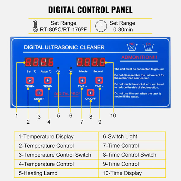 40KHz Ultralydsrenser - Digitalt Kontrolpanel, SUS304 Materiale, Lave Priser 2L
