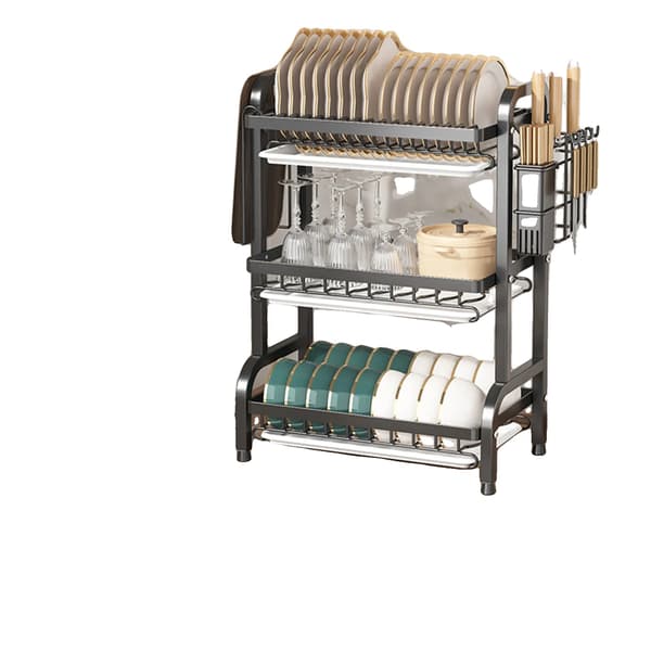 Opvaskestativ, Stor Kapacitet, Flere Tilbehør, sort, 3-lags, L