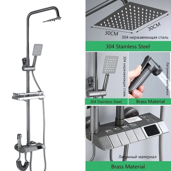 Digitalt Display Brusearmatur Sæt, Justerbar Højde, Messing og Rustfrit Stål Konstruktion,Grå-12tommer Gray-12Inch Gray-12inch