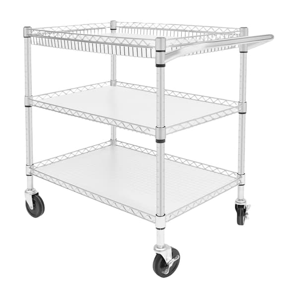 Serveringsvogn, 3 hylder, moderne design, Sølv