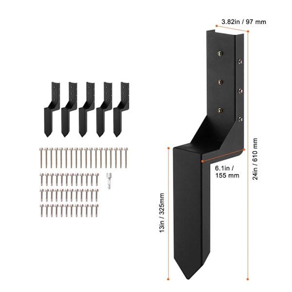 Stolpfäste, Hållbar Stålkonstruktion, Enkel Installation,6 stycken 24 tum 6pcs  24in 6pcs  24in