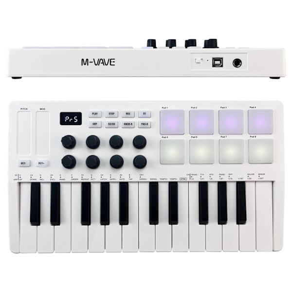 25-tangenters MIDI-kontroll, 8 RGB-pads, trådlös anslutning,vit White white