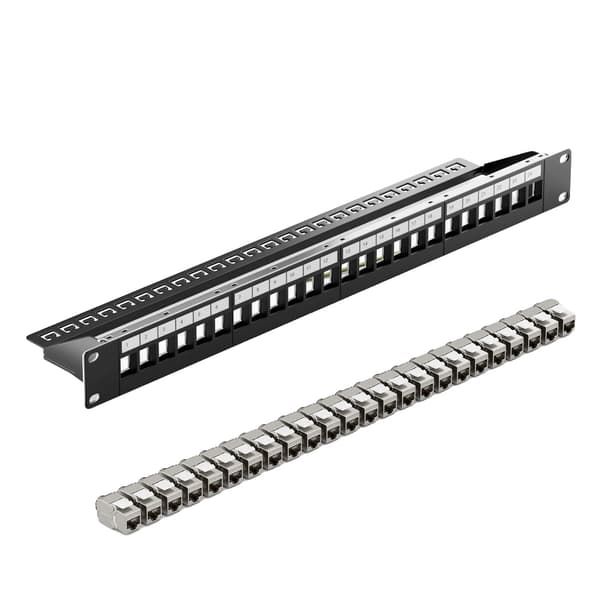 Patchpanel, 24-ports skærmet, værktøjsfri design, CAT7 kompatibilitet, Patch Panel Sæt