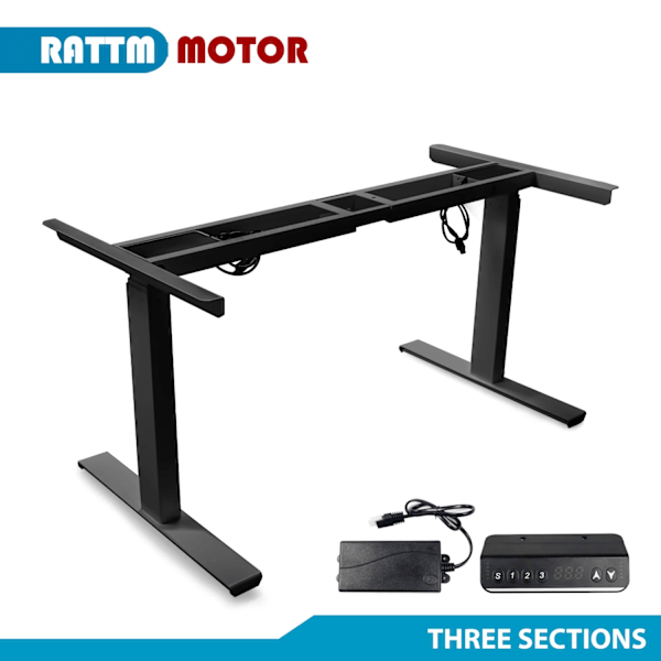 Justerbar skrivbordsstomme, dubbelt motorssystem, upp till 150 kg belastningskapacitet.,Svart Tre Avsnitt Black Three Sections Black Three Sections