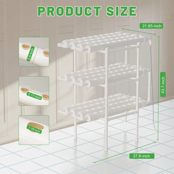 Hydroponiskt system, 3 lager, 108 planteringspunkter, Vit