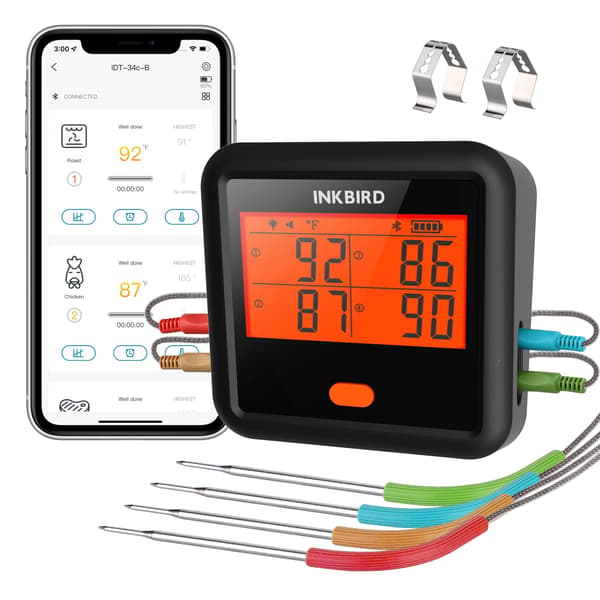 Kødstermometer, Bluetooth-forbindelse, 4 prober inkluderet, BBQ Termometer